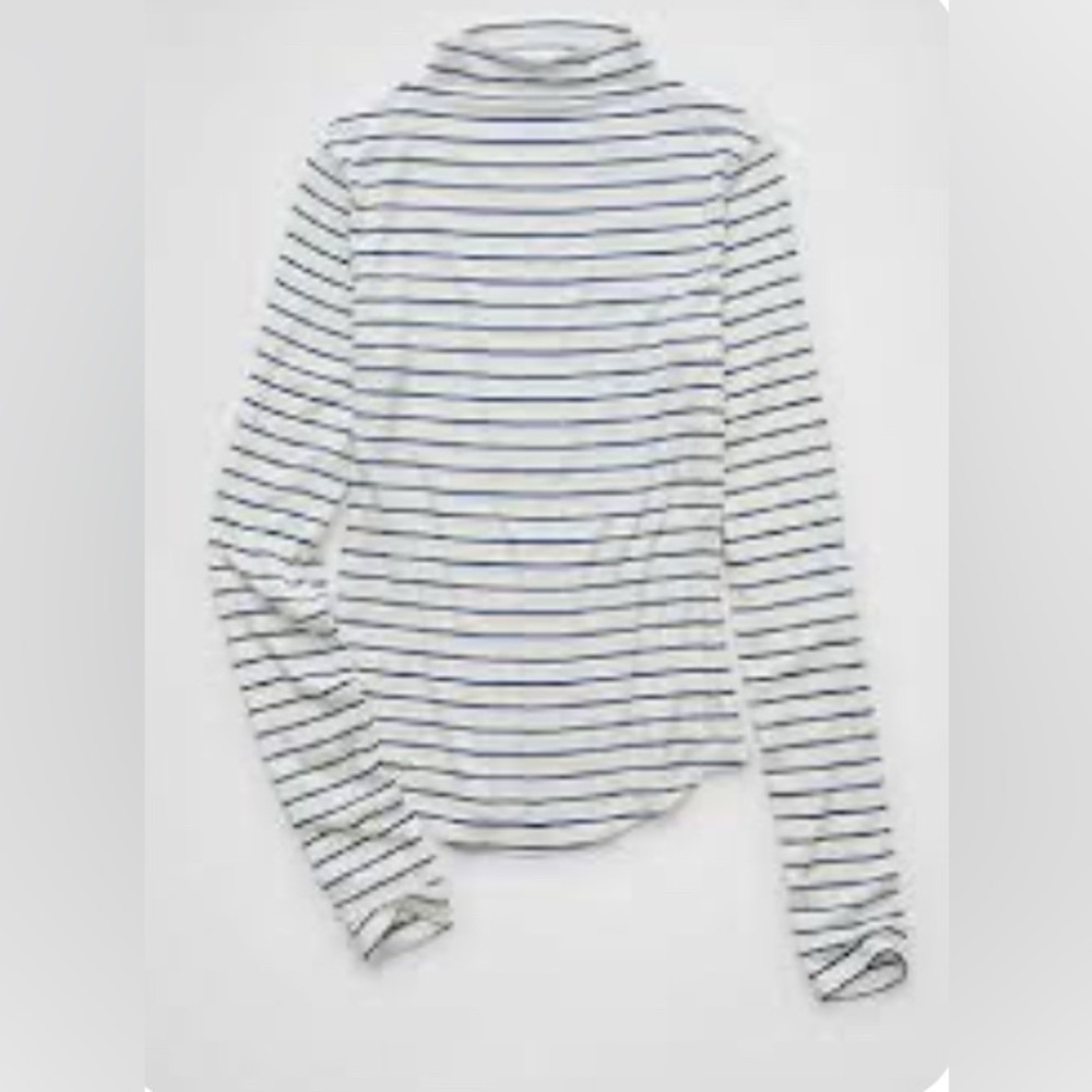 American Eagle Mock Neck Ribbed Striped T-Shirt S
